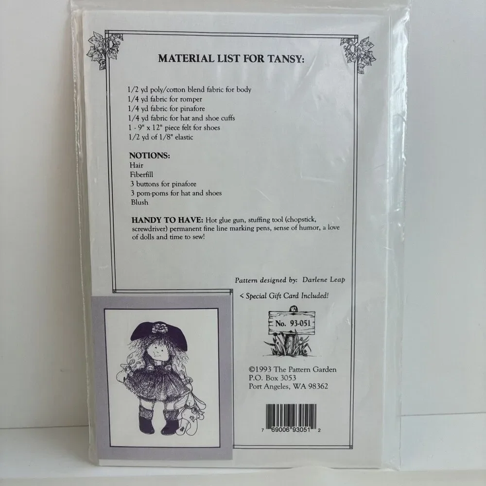 16” Doll Tansy Sewing Pattern Uncut Seasonal Fabric Choice Halloween Xmas Decor